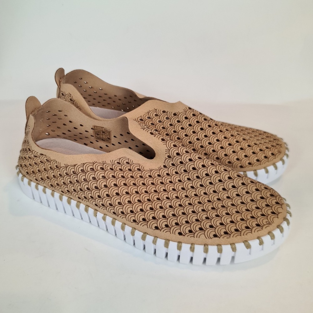 Ilse Jacobsen Tulip 139 Latte Tan Scalloped Laser Cut Slip On Loafers Size 39